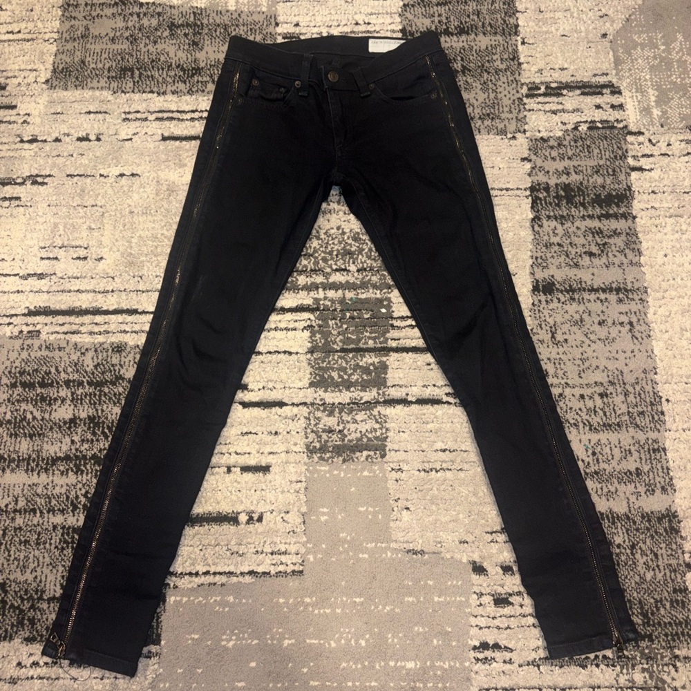 Rag & Bone Black Skinny Jeans with Full-Length Side Zippers